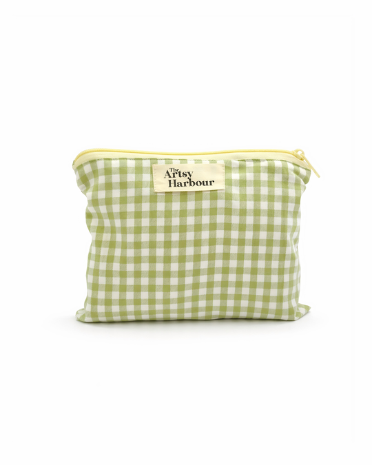 Green & Beige Checkmate Pouch (set of 2)