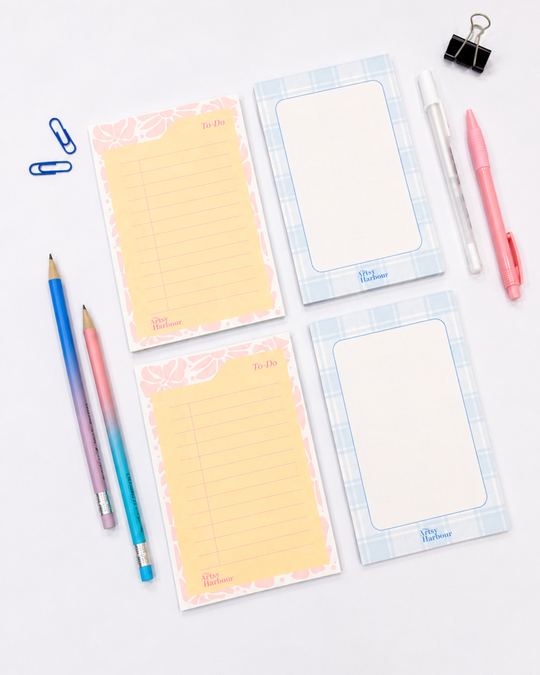 Blue Plaid & Floral Folder Notepad Set of 2
