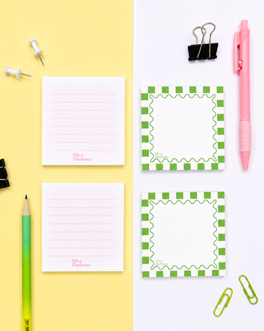Pink Aura & Green Checker Notepad Set of 2