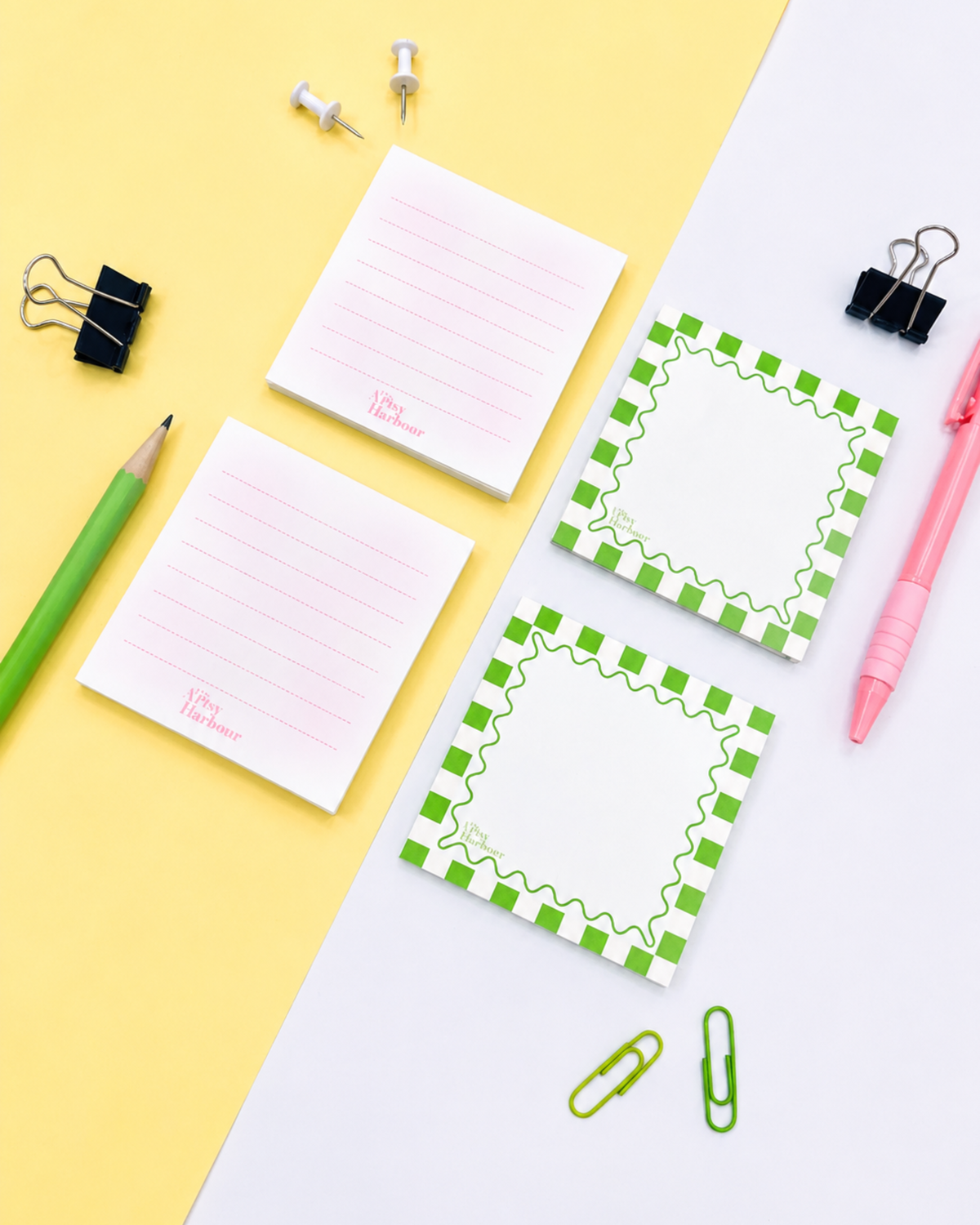 Pink Aura & Green Checker Notepad Set of 2