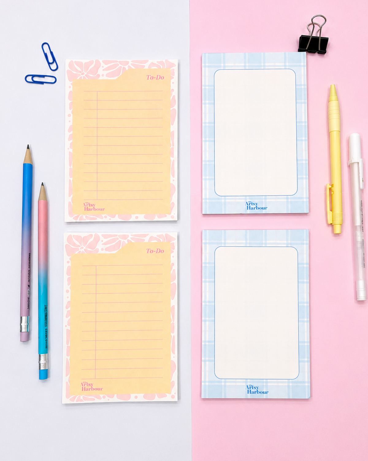 Blue Plaid & Floral Folder Notepad Set of 2