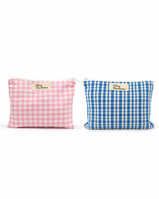 Pink & Blue Checkmate Pouch (set of 2)