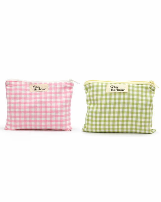 Pink & Green Checkmate Pouch (set of 2)