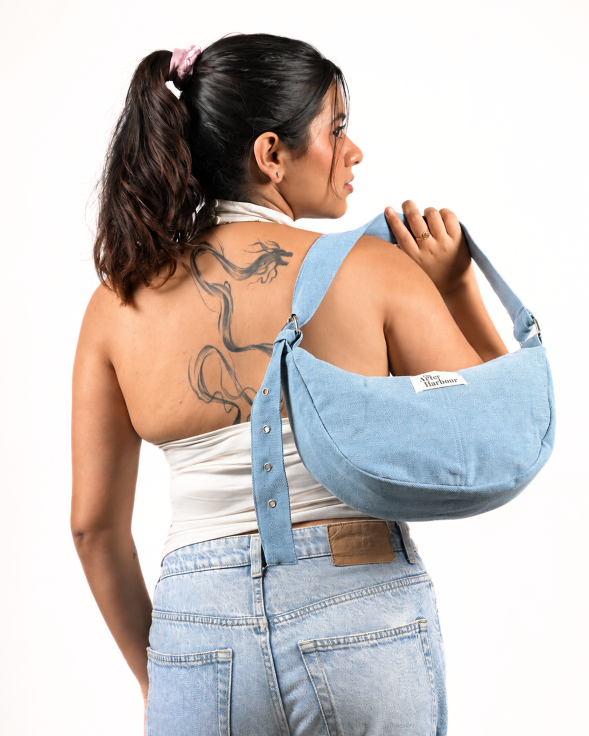 Denim Moon Bag
