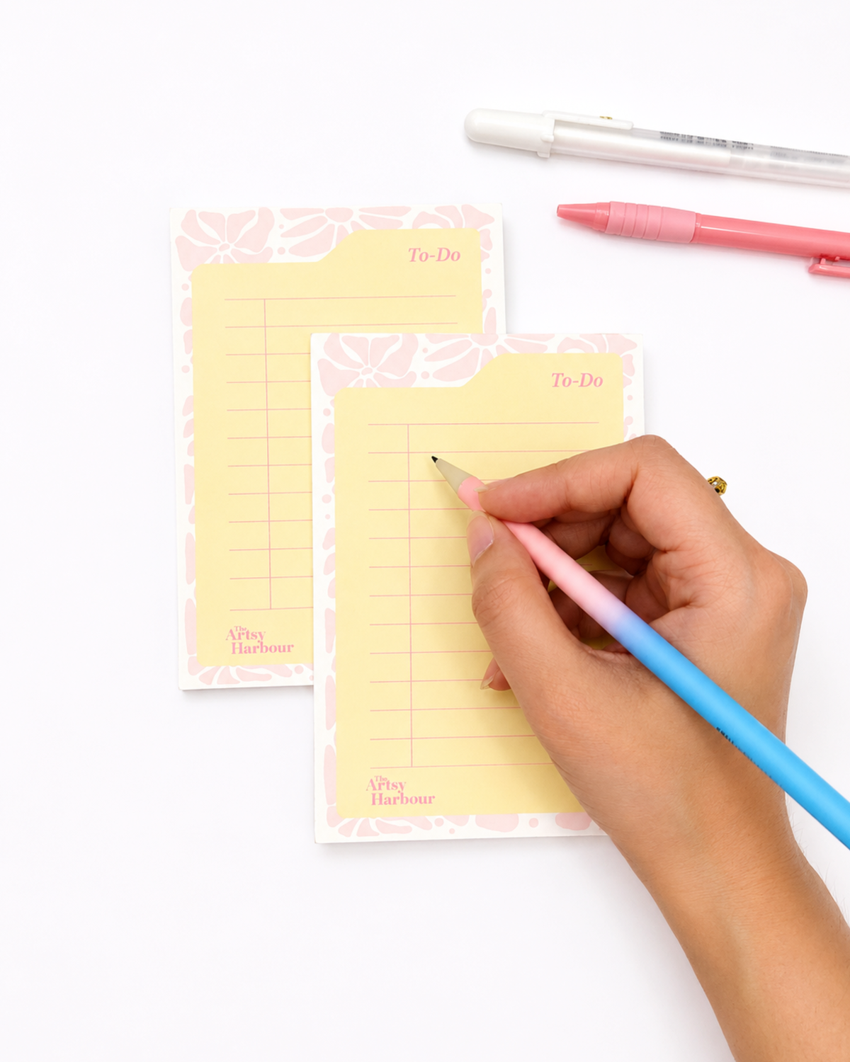 Blue Plaid & Floral Folder Notepad Set of 2